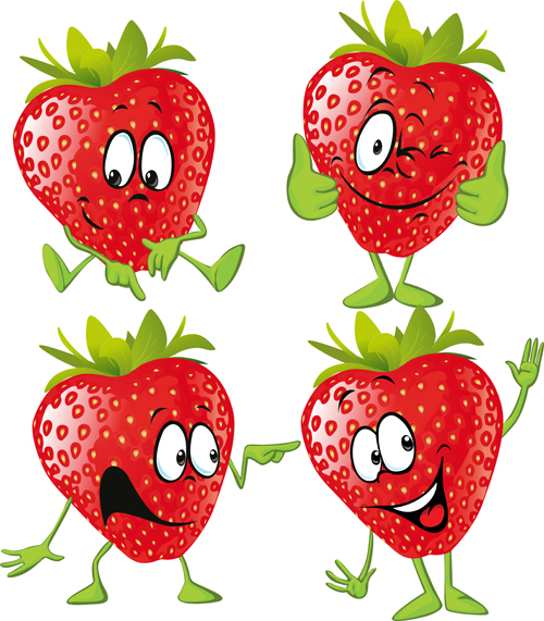 Funny strawberry cartoon characters vector