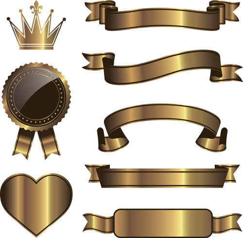 Golden ribbon with crown and heart deaign vector
