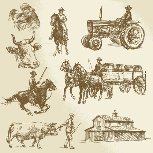 Hand drawn agriculture with farm vectors 05