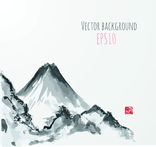 Hand drawn mountain scenery vector background