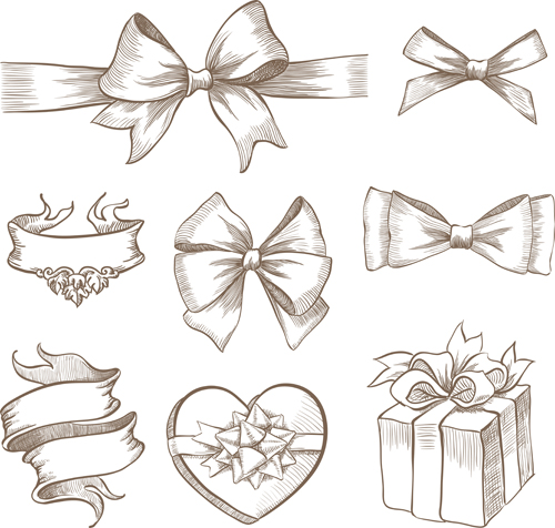 ribbon hand-draw hand drawn gift boxes gift box boxes 
