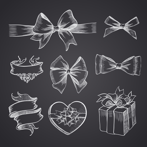 hand-draw hand drawn gift boxes gift bow 