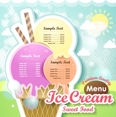 Ice cream sweet food menu design vector