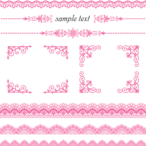 Set of Lace ornament mix vector 03