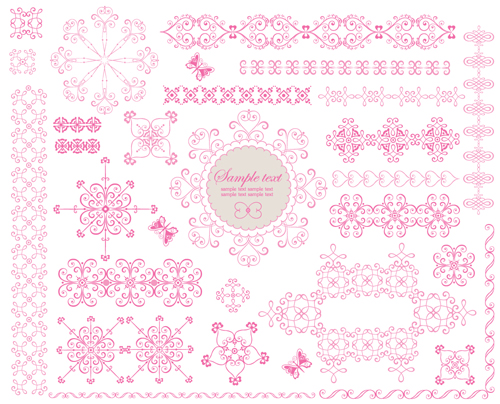 Set of Lace ornament mix vector 05