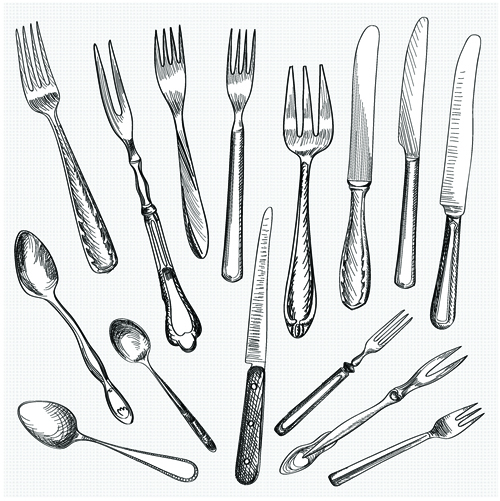 Realistic kitchen cutlery design vector graphics 12