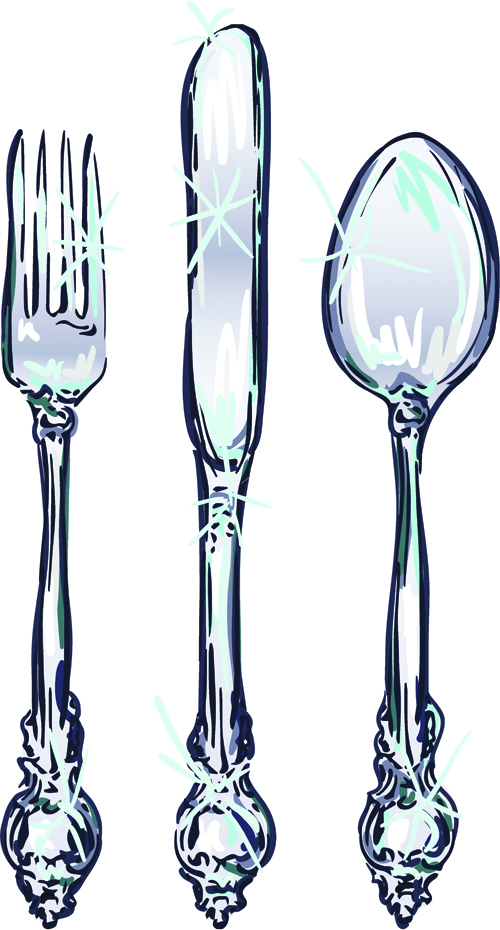 Realistic kitchen cutlery design vector graphics 13