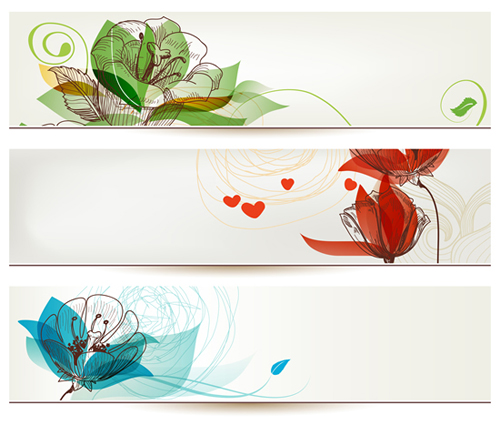 banner with floral vector design 03 Refreshing banner with floral vector design 03
