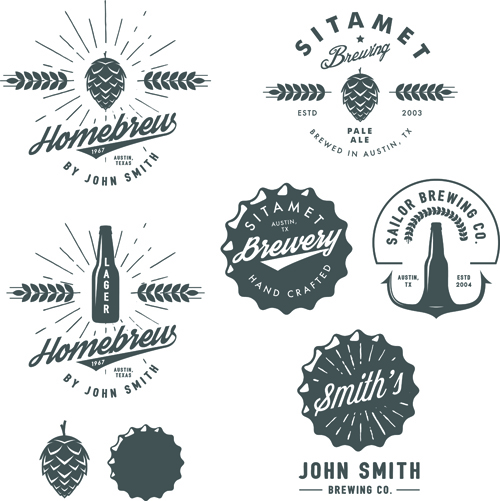 Retro brewing labels with logos vector 01