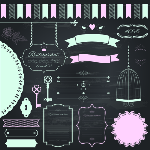 border and frame ornaments vector 02 Retro ribbon with border and frame ornaments vector 02