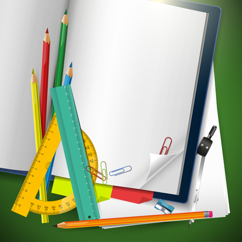 School supplies elements background vector 02
