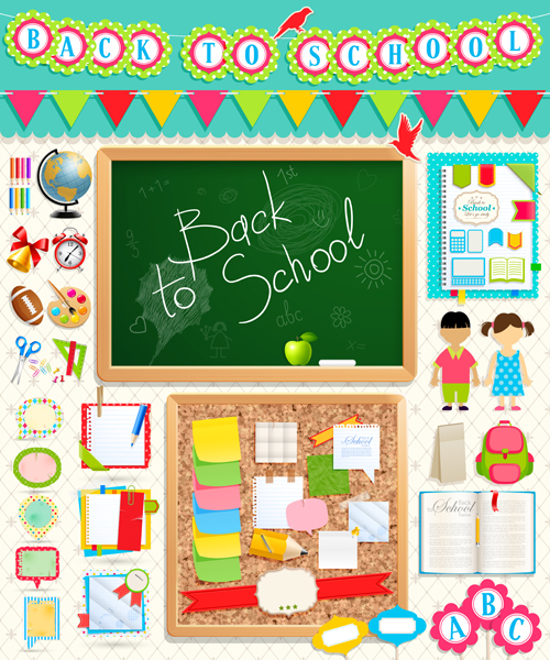 School supplies elements background vector 05