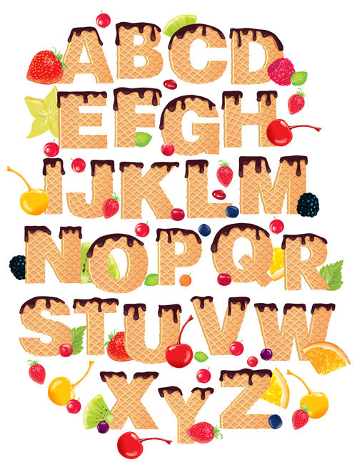 Waffles and berries alphabet vector material