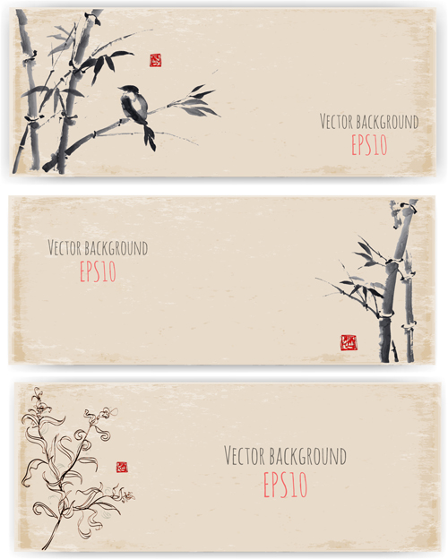 water ink banner bamboo 