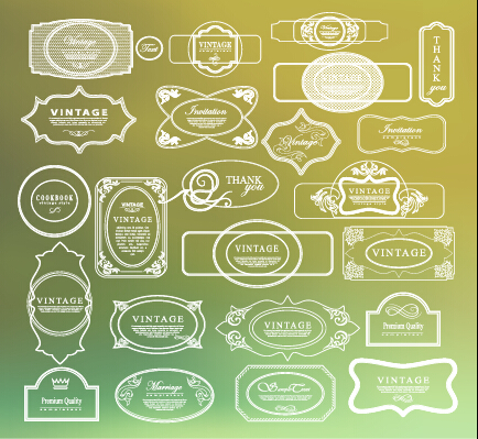 White thin line labels vintage style vector 01