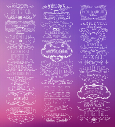 hin line labels vintage style vector 02 White thin line labels vintage style vector 02