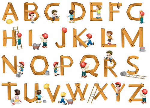 Wooden alphabet with child vector