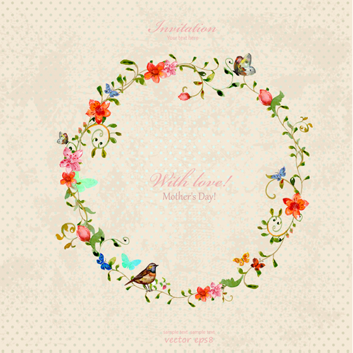 wreath mother day invitation cards 