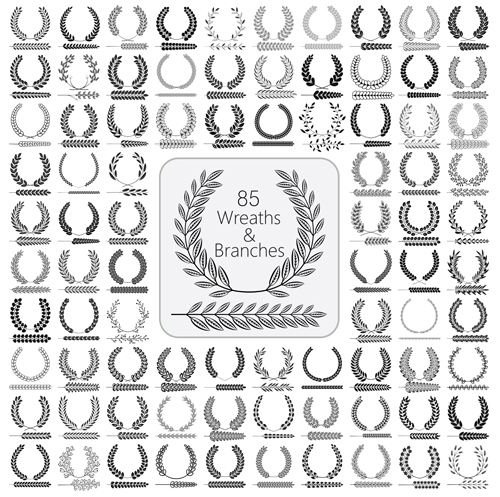 Wreaths and branches design vector material 03
