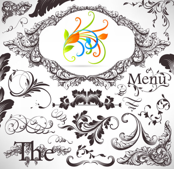 Retro Decorative Ornaments Frames and Borders vector 01