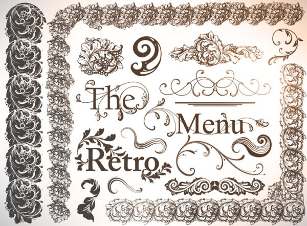 Retro Decorative Ornaments Frames and Borders vector 02