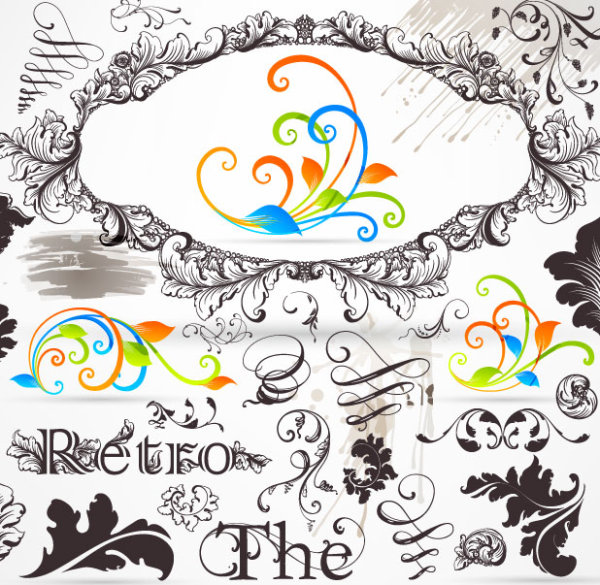 Retro Decorative Ornaments Frames and Borders vector 03