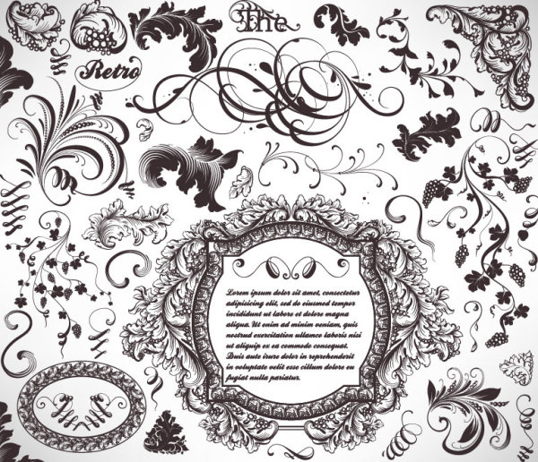 Retro Decorative Ornaments Frames and Borders vector 04
