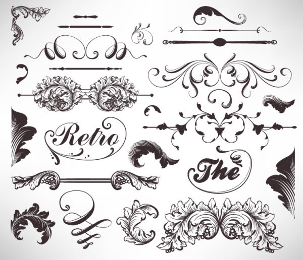 Retro Decorative Ornaments Frames and Borders vector 05
