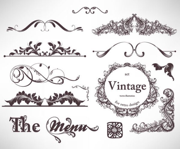 Retro Decorative Ornaments Frames and Borders vector 06