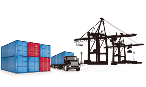 Container shipping design vector set 04