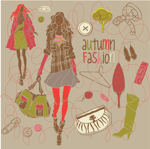 Hand drawn Fashion design elements vector 02