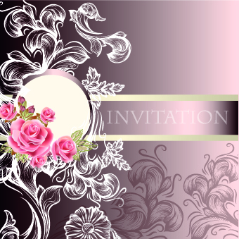 Ornate wedding invitation card vector 02