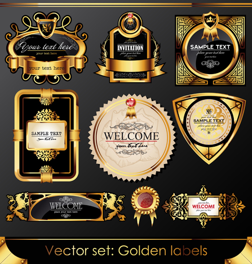 Set of Luxury golden label design vector 01