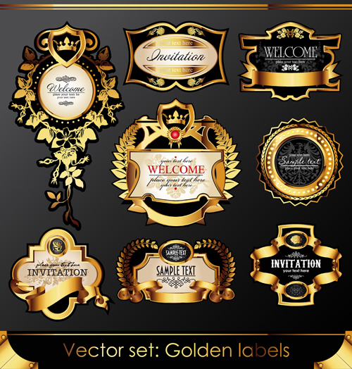 Set of Luxury golden label design vector 02