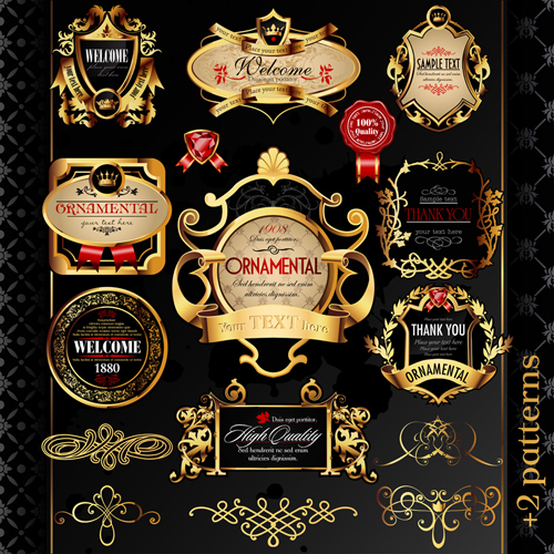 Set of Luxury golden label design vector 03