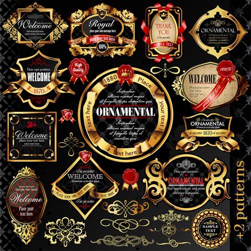 Set of Luxury golden label design vector 04