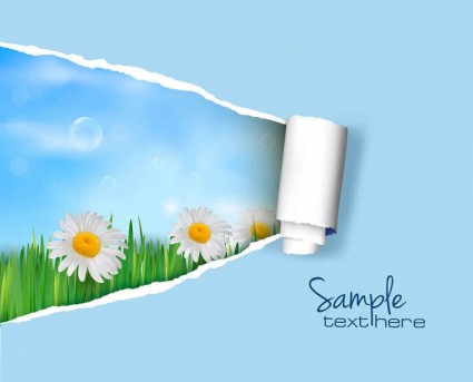 Ripped open paper with flower background vector Ripped open paper with flower background vector