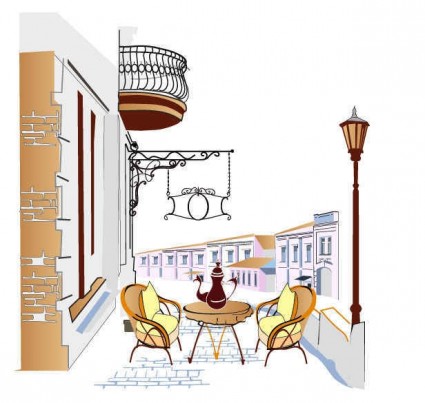 Town cafes background vector material