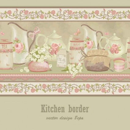 kitchen border with ping flowers vecror kitchen border with ping flowers vecror