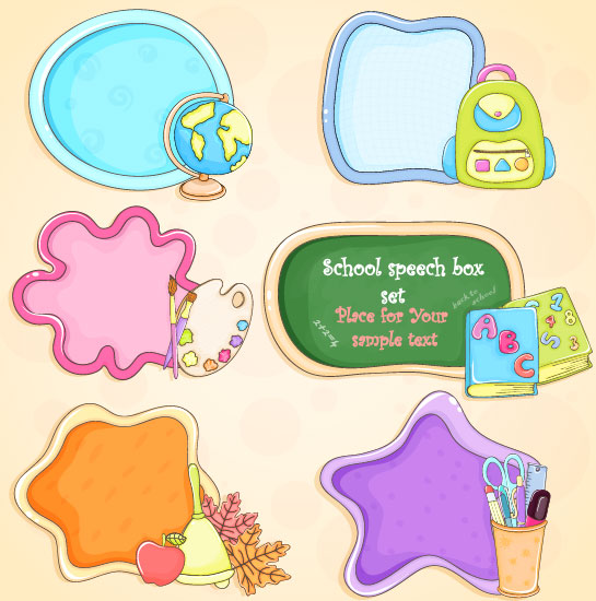 cute cartoon School Supplies vector set 01