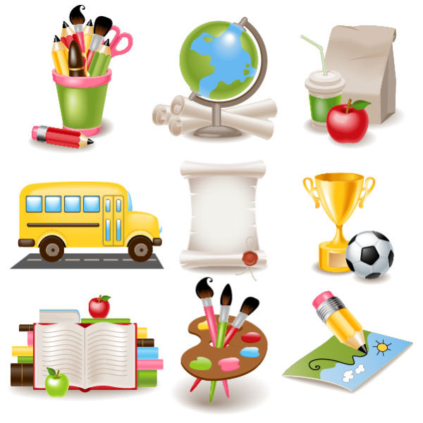 cute cartoon School Supplies vector set 03