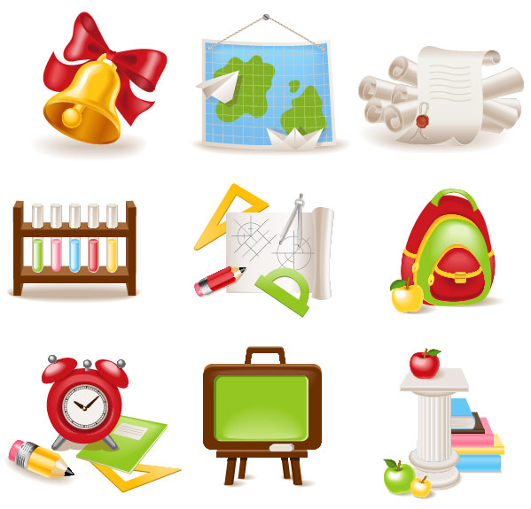 cute cartoon School Supplies vector set 04