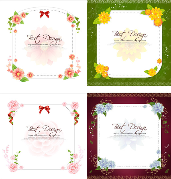 Flowers Ribbon text frames vector