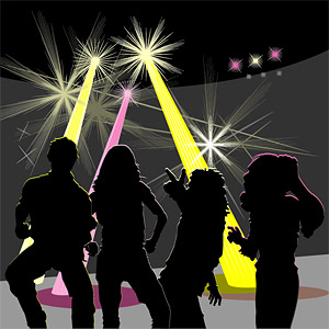 spotlights silhouette disco characters 