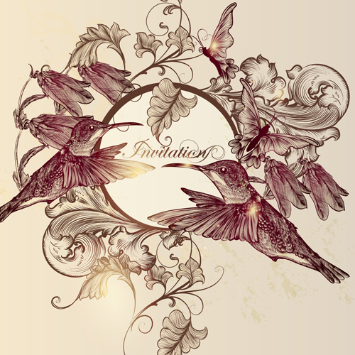 Hand drawn birds vintage style vector 01