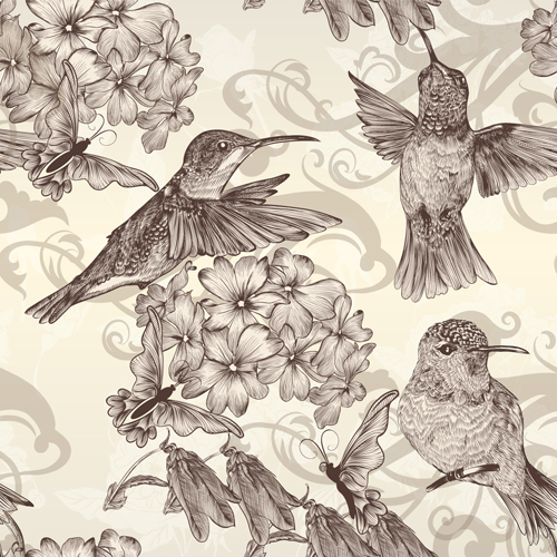 Hand drawn birds vintage style vector 03
