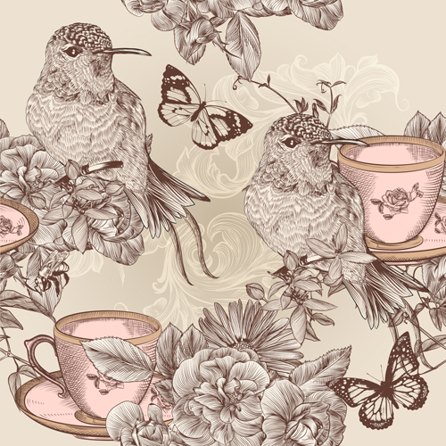 Hand drawn birds vintage style vector 04