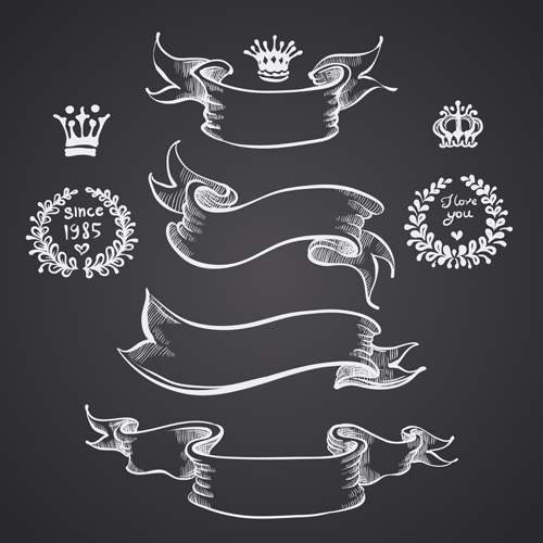 Black and white style ribbon with frames ornaments vector 03