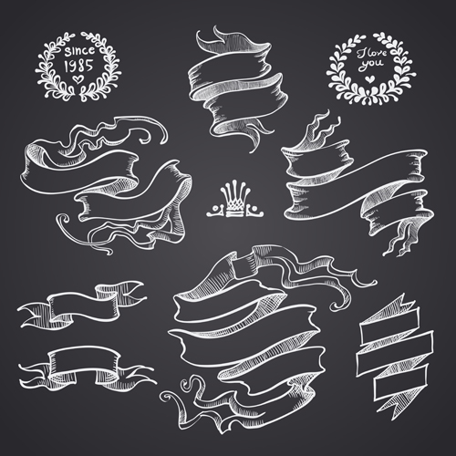 Black and white style ribbon with frames ornaments vector 04