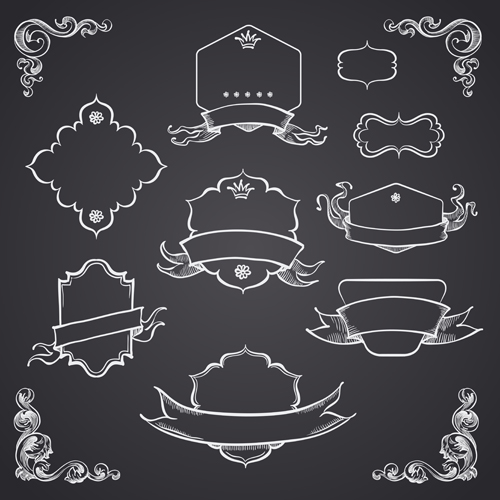 Black and white style ribbon with frames ornaments vector 05